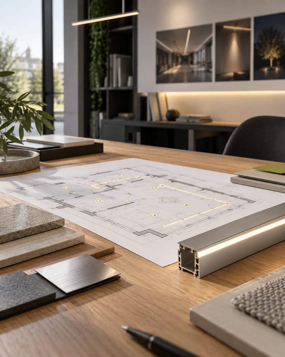 Étude d’éclairage LED avec plan d’implantation et profilé aluminium